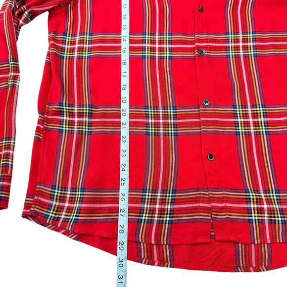 H&M Women Red Plaid Button Down Shirt SZ L Christmas Classic -Holiday Multicolor - Picture 6 of 15
